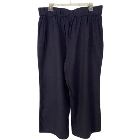 Croft & Barrow Linen Blend Dark Navy Pull On Wide Leg Cropped Pants Size Large - Picture 2 of 9